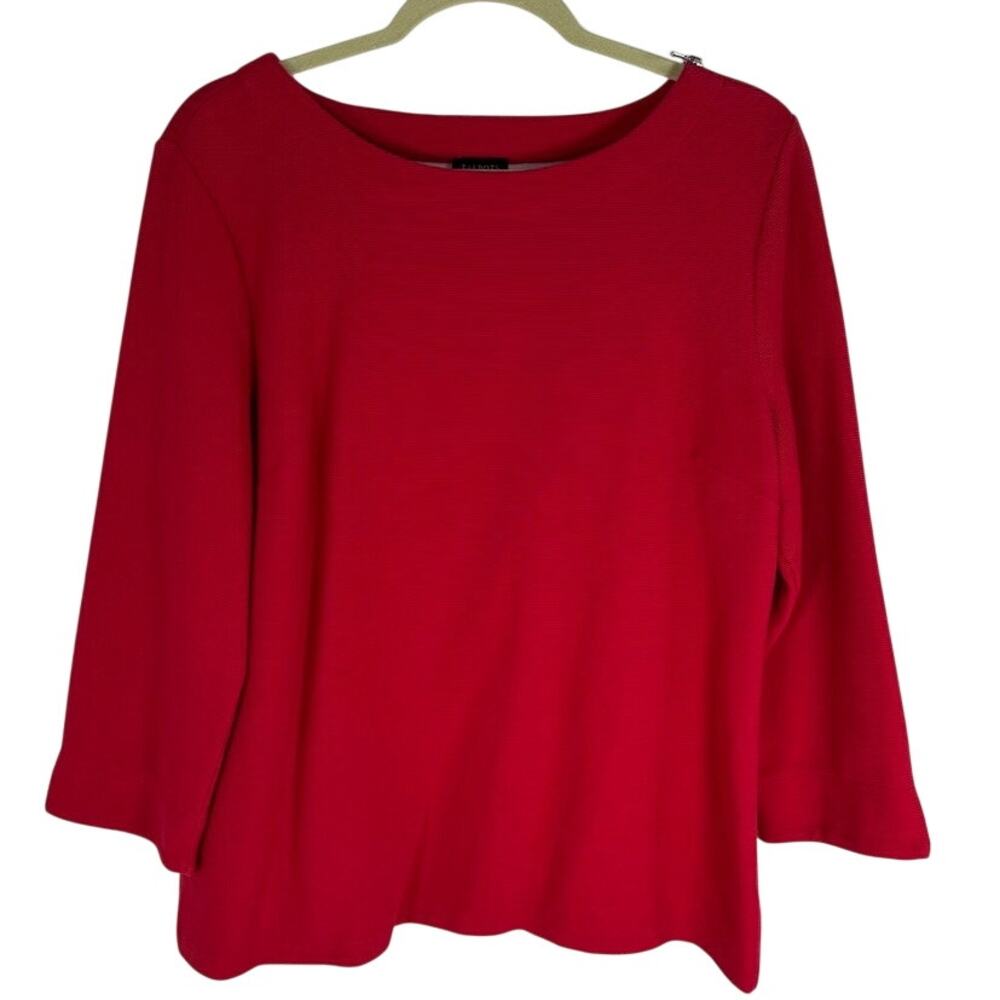 Talbots Red Knit Top Shoulder Zipper 3/4 Sleeve Workwear Size Large